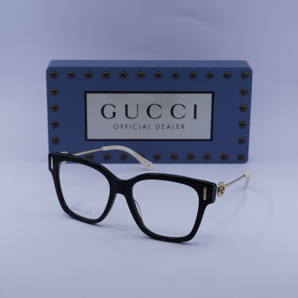 Gucci GG1204O 001 Square Eyeglasses - Black/Gold 55mm - Picture 1 of 10